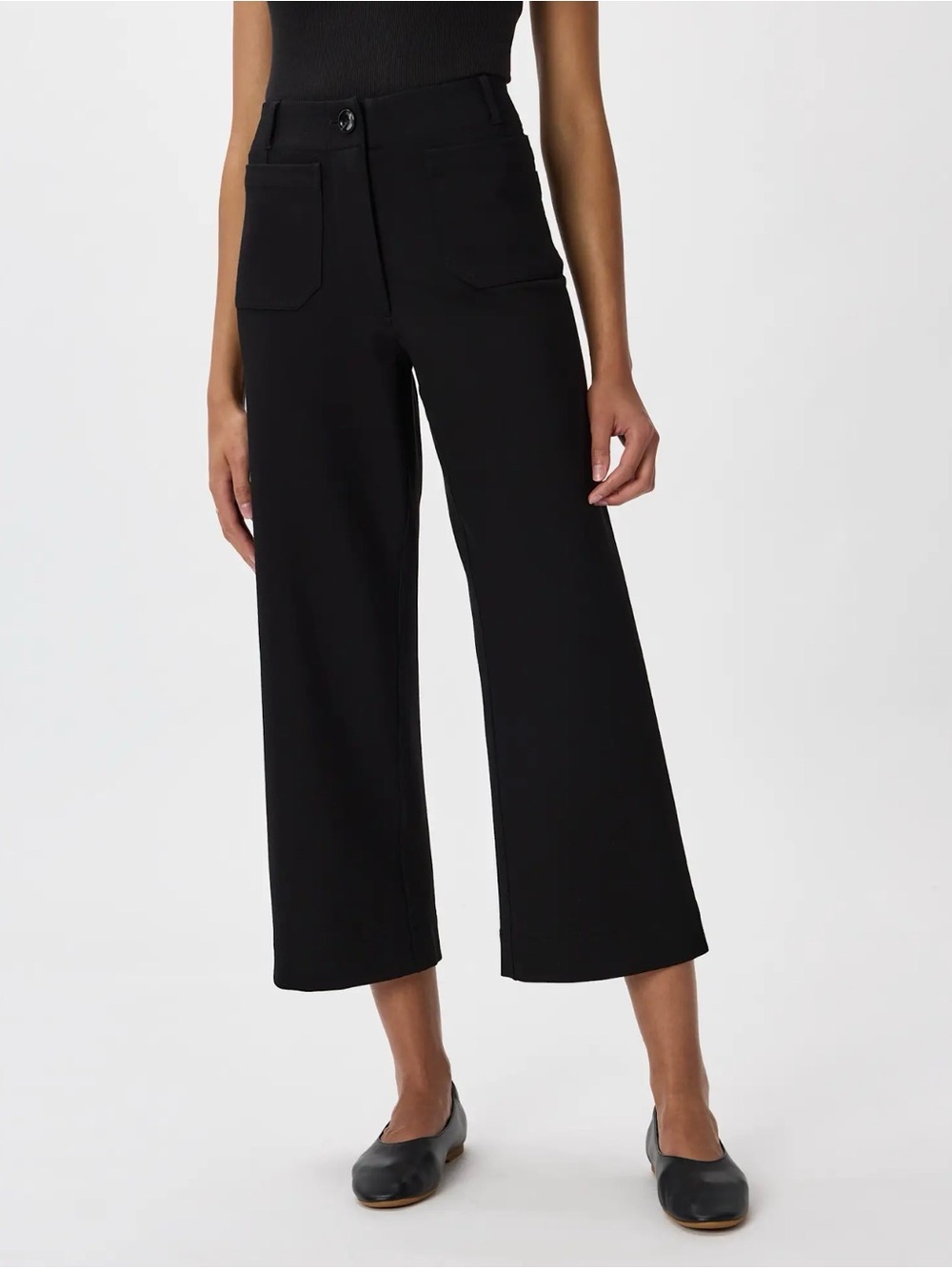 Quince Black Ultra Stretch Ponte Cropped Wide Leg Pants